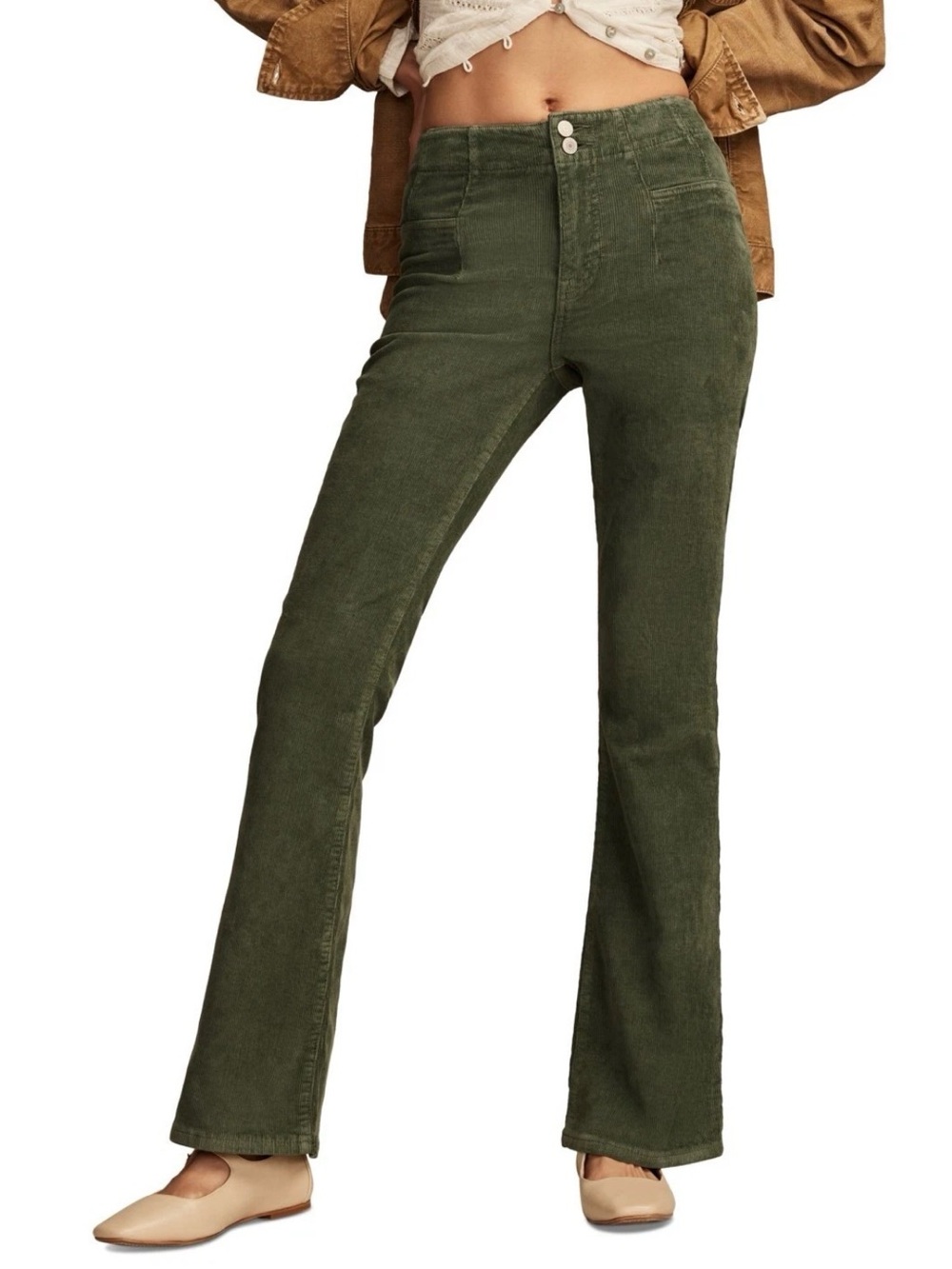 Lucky Brand Stevie High Rise Corduroy Flares Olive 10/30